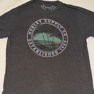 Hurley Charcoal Short-Sleeve Tee with Teal and Pink Graphic